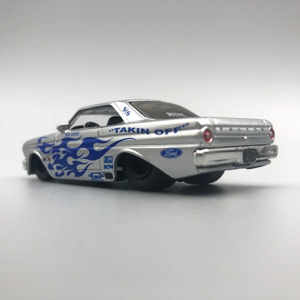 Jada 1964 Ford Falcon Car Blue &‎ Silver Flames Diecast Rubber Racing Tires 1/64